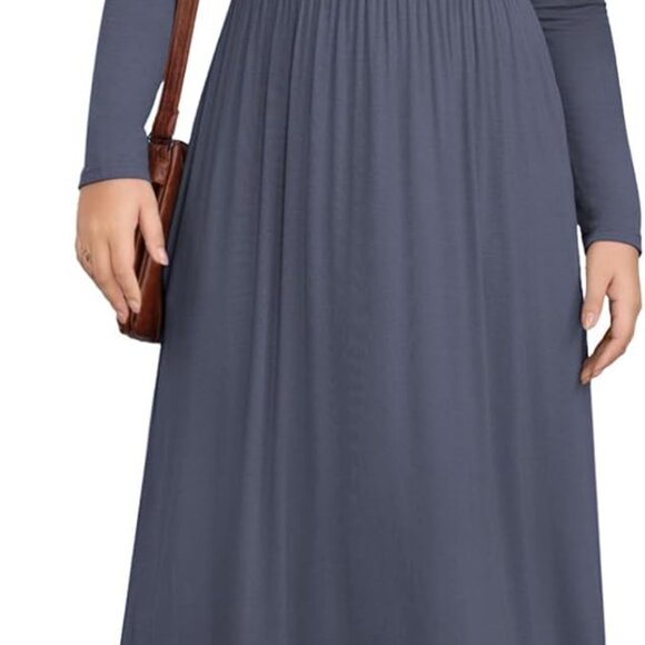 Plus Size Maxi Dress Rayon Spandex Long Sleeve V Neck Pockets Casual - Picture 1 of 5